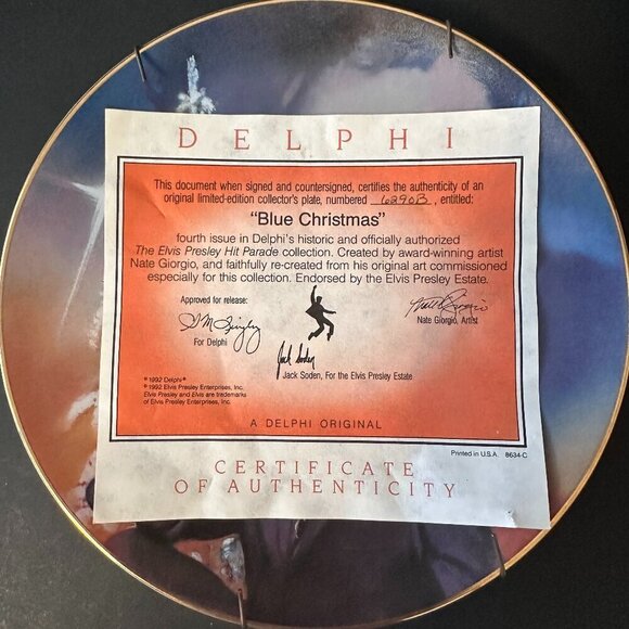 ELVIS PRESLEY DECORATIVE PLATE "BLUE CHRISTMAS" PLATE No 6290 B LIMITED EDITION - Picture 2 of 3